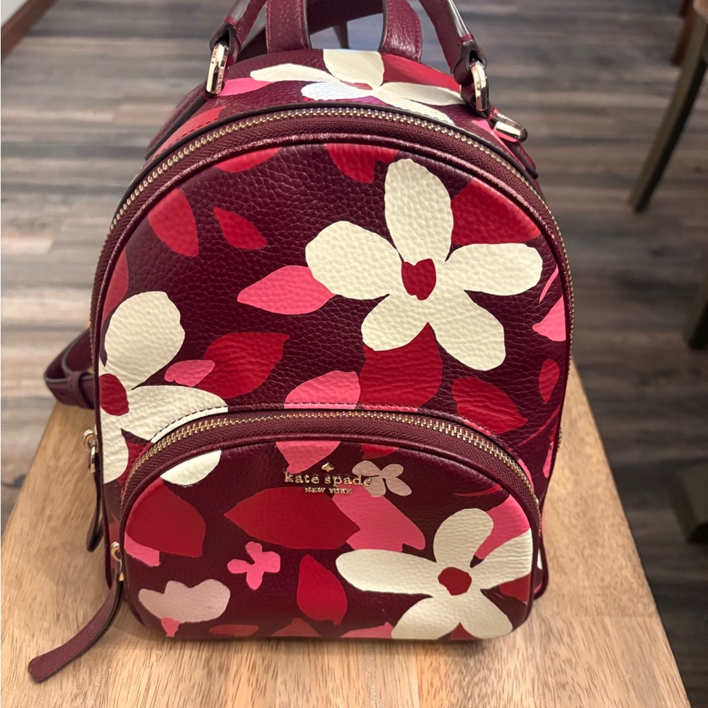 Kate Spade Burgundy and Cream Floral Backpack